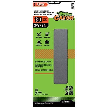 3-2/3" x 9" Clamp-On Waterproof 1/3 Sanding Sheets, 180 Grit, 5 Pack