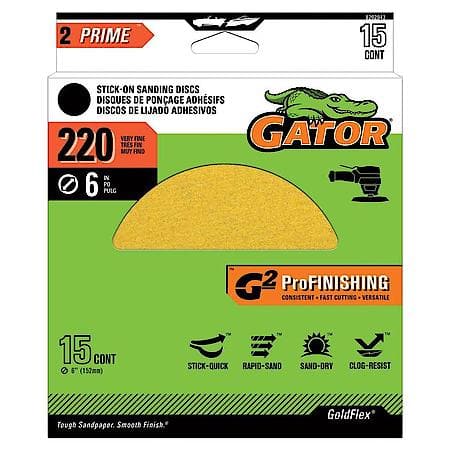 6" Stick-On (Gold) Aluminum Oxide Sanding Discs, 220 Grit, 15 Pack