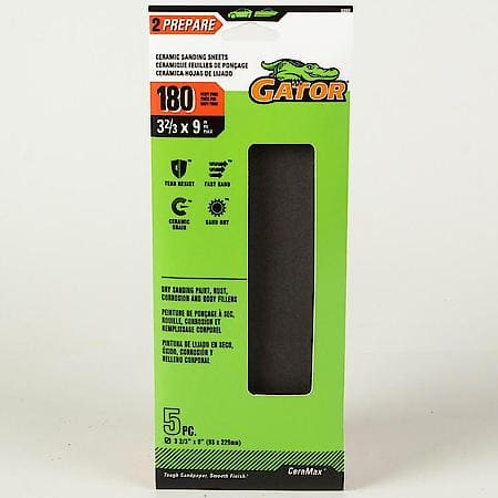 3-2/3" x 9" Clamp-on Ceramic 1/3 Sanding Sheets, 180 Grit, 5 Pack