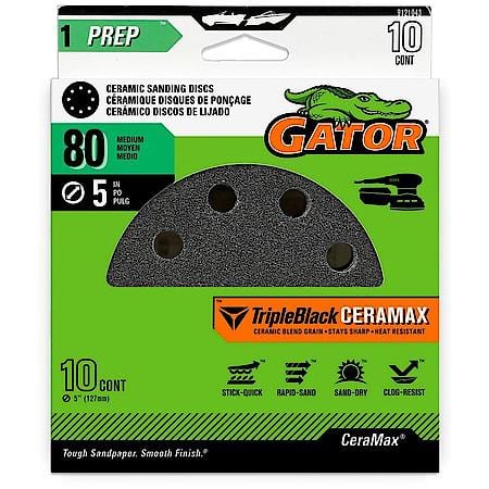 5" 8-Hole Hook and Loop Ceramic Sanding Discs, 80 Grit, 10 Pack