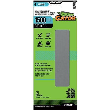 3-2/3" x 9" Clamp-On Waterproof 1/3 Sanding Sheets, 1500 Grit, 5 Pack