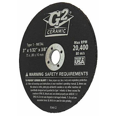 3" x 1/16" x 3/8" Ceramic Type 1 Metal Cut-Off Wheel, 2 Pack