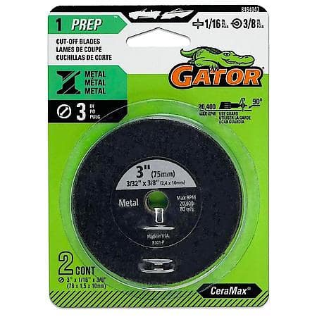 3" x 1/16" x 3/8" Ceramic Type 1 Metal Cut-Off Wheel, 2 Pack