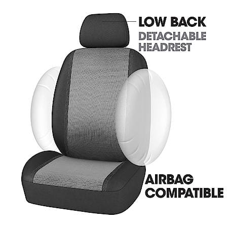 Economy Black Car & SUV Seat Cover: Black, Jacquard & Faux Leather, Low Back, Metallic, Universal, 2 Pack