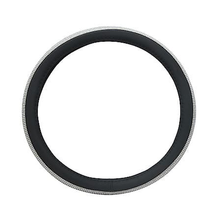 Silver Bling Steering Wheel Cover: Diamond and Black Faux Leather, Fits 14.5" - 15"