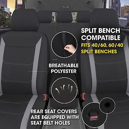 Economy Black Car & SUV Seat Cover: Black And Grey, Polyester, Low Back, Breathable, Universal, 4 Pack