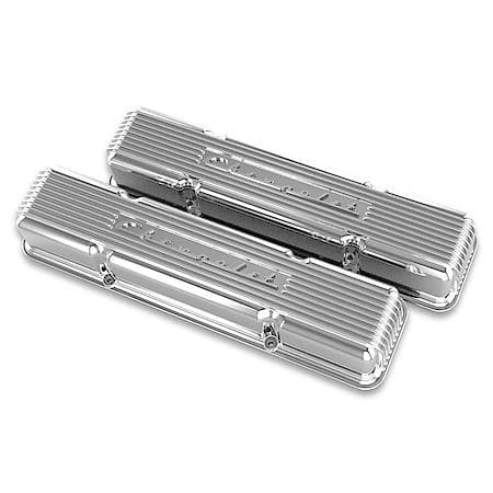LTS SBC Valve Covers - Finned - Chevy Script - Polished