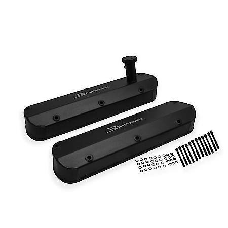 Fabricated aluminum tall valve cover pair tapered edge; black; 1962-85 Ford 260-