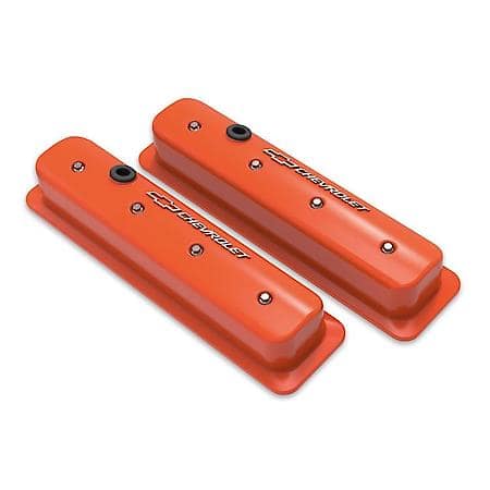 GM Muscle SBC Center Bolt Valve Cover - Finned - Orange