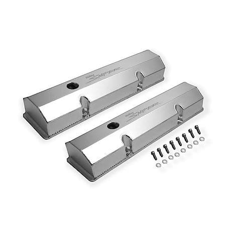 Fabricated aluminum valve cover flat top pair; silver; 1958-86 Chevy 283-400 sma