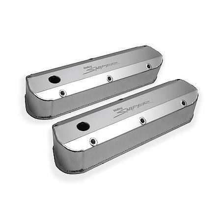 Fabricated aluminum valve cover pair w/1/4in. thick billet rail; silver; 1962-85
