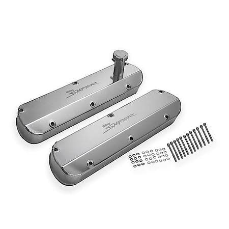 Fabricated aluminum tall valve cover pair tapered edge; silver; 1962-85 Ford 260