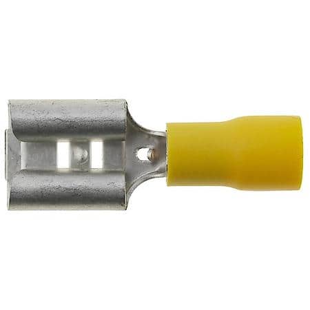 12 To 10 Gauge .375 PVC Cripm Solderless Yellow Female Spade / Disconnect Terminal (Sold by each)