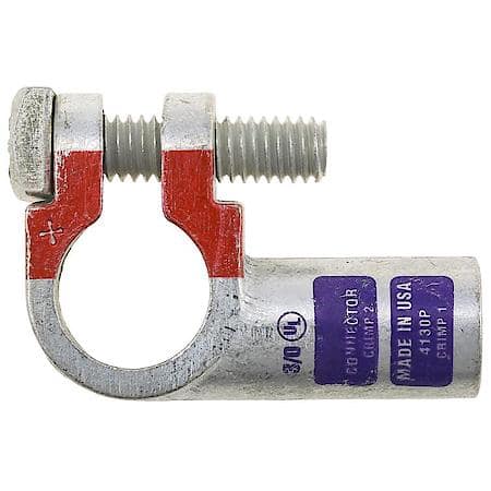 3/0 (000) Gauge Crimp or Solder Positive Right Elbow Top Post Battery Terminal (Sold by each)