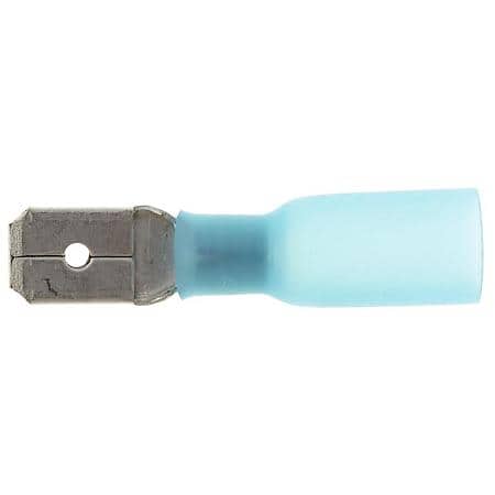 16 To 14 Gauge .250 Crimp Solderless Heat Shrink with Sealant Blue Insulated Male Spade / Disconnect Terminal (Sold by each)