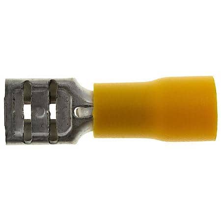 12 To 10 Gauge .250 PVC Cripm Solderless Yellow Female Spade / Disconnect Terminal (Sold by each)