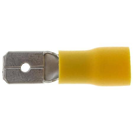 12 To 10 Gauge .250 PVC Cripm Solderless Yellow Male Spade / Disconnect Terminal (Sold by each)