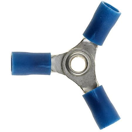 16 To 14 Gauge Crimp Solderless Blue 3 Way Connector (Sold by each)