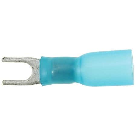 16 To 14 Gauge No. 6 Crimp Solderless Heat Shrink with Sealant Blue Open Spade Terminal (Sold by each)