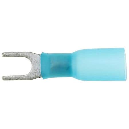 16 To 14 Gauge No. 8 Crimp Solderless Heat Shrink with Sealant Blue Open Spade Terminal (Sold by each)