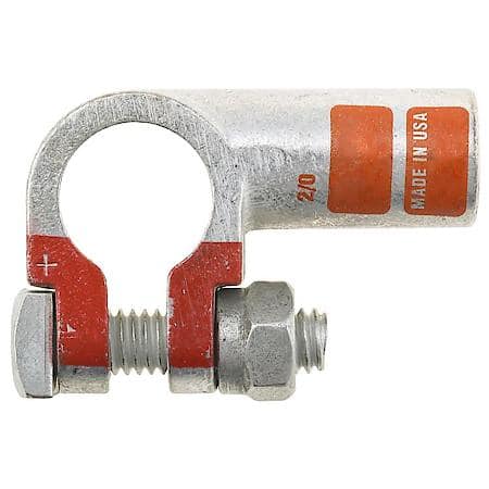 2/0 (00) Gauge Crimp or Solder Positive Left Elbow Top Post Battery Terminal (Sold by each)