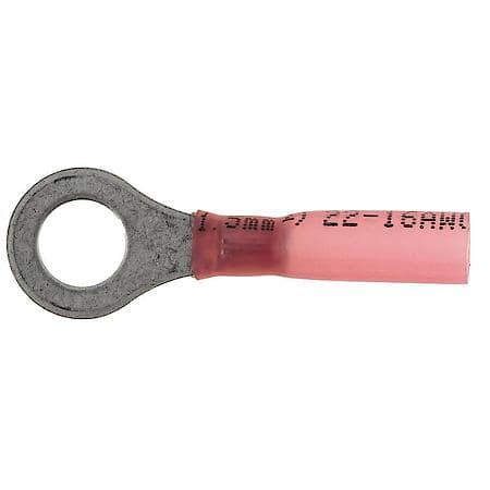 22 To 18 Gauge 1/4" Crimp Solderless Heat Shrink with Sealant Red Ring Terminal (Sold by each)