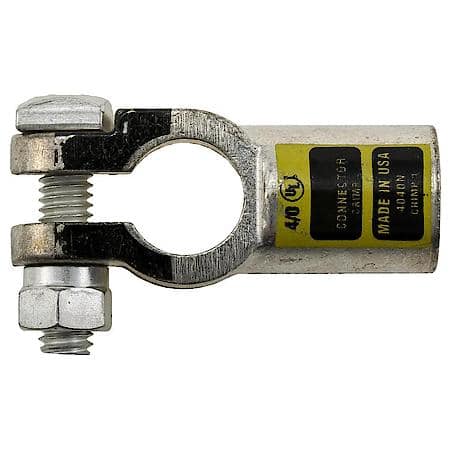 4/0 (0000) Gauge Crimp or Solder Straight Negative Top Post Battery Terminal (Sold by each)