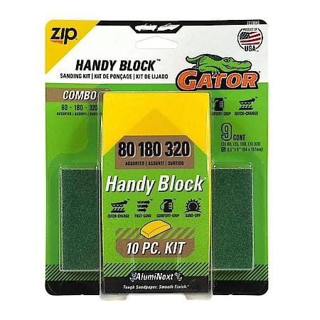 Zip Handy Block Hook and Loop Sanding Kit, Assorted Grit, 1+9 Pack