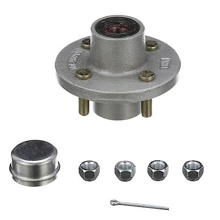 53021 1in Trailer Wheel Galvanized Hub Kit , 4 Lug, 1,250# Capacity, Pre-Greased