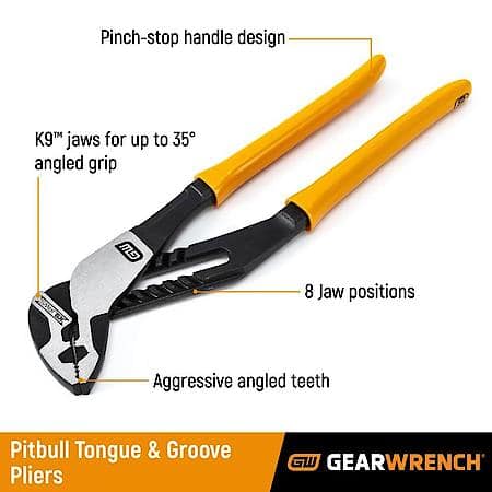 Plier, 12In, Straight Jaw T&G Dipped Hndl