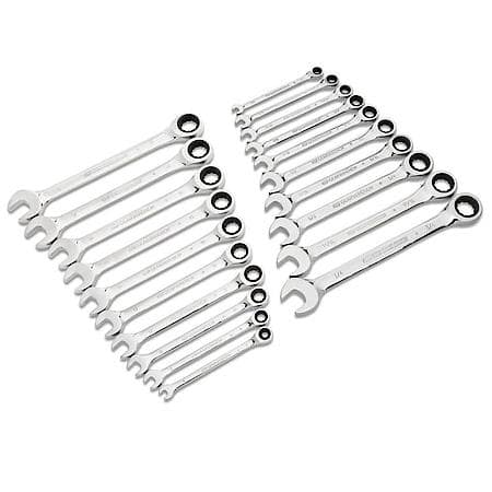 20 Piece 72-Tooth Sae/Metric Ratcheting Combination Wrench Set