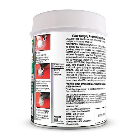 Color-Changing Body Filler: Fast Curing & Easy Sanding, 13 oz.