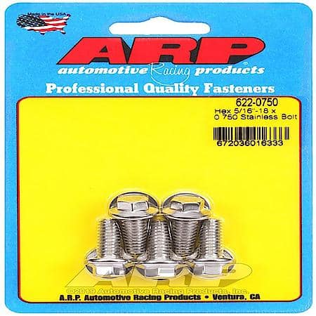 0.75" Under Head L, 3/8" Socket Size, Hex Style Head Type, Polished, Ss, 5 Pack