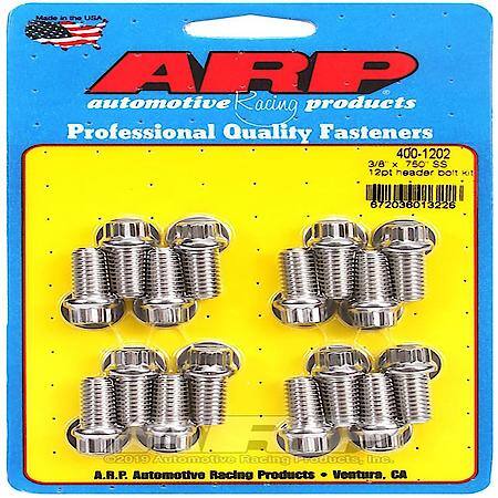 Use With Chevy Big Block, 3/8"-16, 0.75"L, 12Point Head, Natural SS, Set of 16