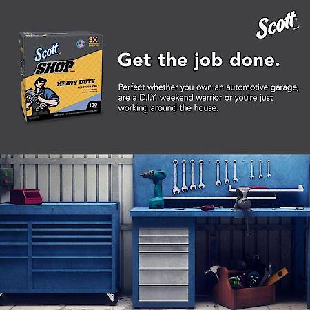 Shop Towels Heavy Duty, Blue, Pop Up Box, 100 Towels/Box