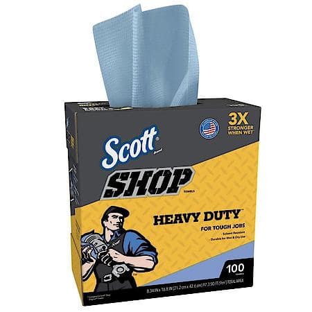 Shop Towels Heavy Duty, Blue, Pop Up Box, 100 Towels/Box