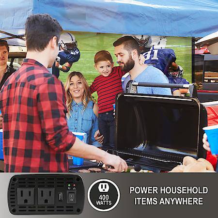 400W Power Inverter: 2 AC Outlets and USB for On the Go Power