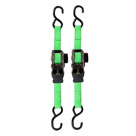 6' 1500 lb Retractable Ratchet Tie Down 2 Pack Green