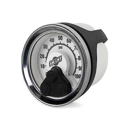 Air Pressure Gauge: 2" D, Full Sweep, 0 To 100 PSI, Analog Display, White Face/ Chrome Bezel
