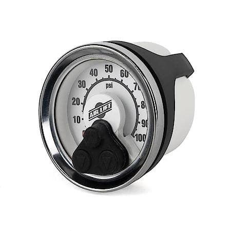 Air Pressure Gauge: 2" D, Full Sweep, 0 To 100 PSI, Analog Display, White Face/ Chrome Bezel