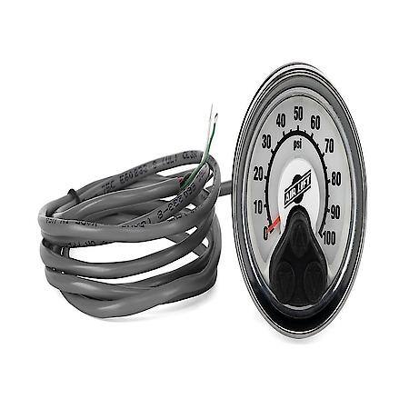 Air Pressure Gauge: 2" D, Full Sweep, 0 To 100 PSI, Analog Display, White Face/ Chrome Bezel