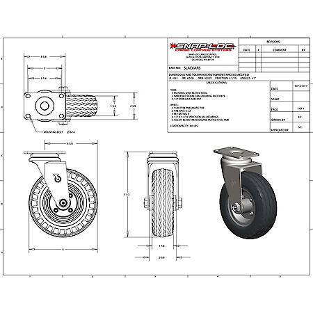 300 lb 6 Inch Caster Wheel Air Pneumatic Rubber Swivel