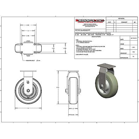 450 lb Caster 6 Inch Super-Duty Polyurethane Rigid