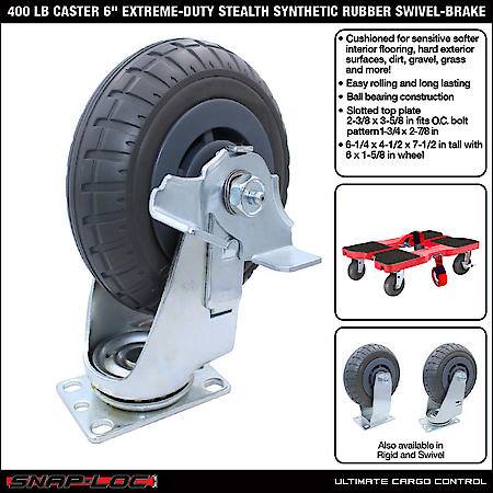 400 lb Caster 6 Inch Extreme-Duty Synthetic Rubber Swivel-Brake