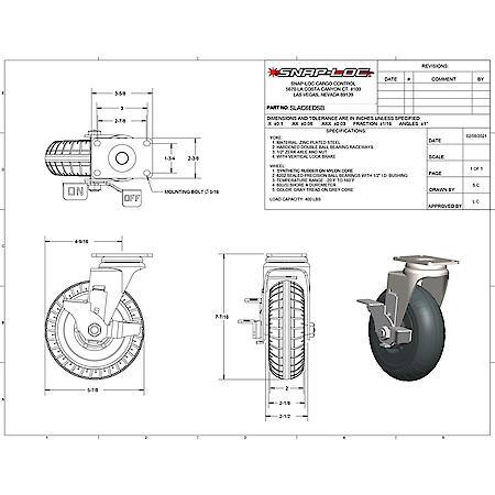 400 lb Caster 6 Inch Extreme-Duty Synthetic Rubber Swivel-Brake