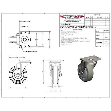 375 lb Caster 4 Inch Industrial Strength Polyurethane Swivel