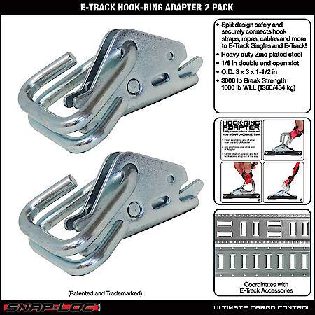E-Track Hook-Ring Adapter Tie-Down for Hook-Straps, Rope, Cable, 2-Pack