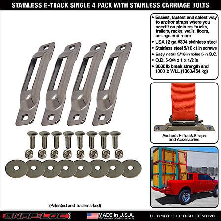 Stainless E-Track Single Strap Anchor 4-Pack with Carriage Bolts