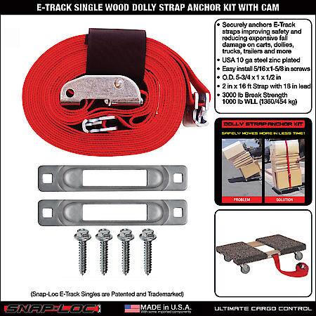 E-Track Single Wood Dolly Strap Tie-Down Anchor Kit with 2 in x 16 ft Cam 3,000 lb