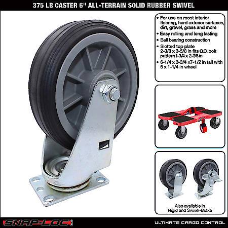 375 lb Caster 6 Inch All-Terrain Solid Rubber Swivel